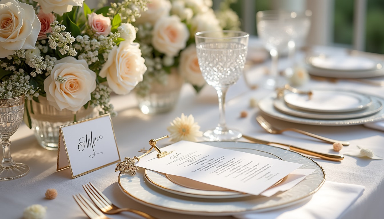 découvrez notre collection élégante de menus, marque-places et plans de table pour sublimer la papeterie de votre jour j, alliant style et organisation avec raffinement.